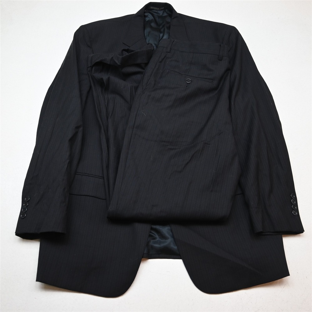 Vtg Y2K 2000s Boxy 43R 36x32 Midnight Navy Blue Wool USA Made Mens Suit